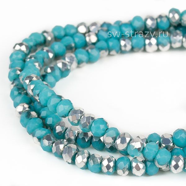 Бусины граненые Rondelle 2 мм бирюзовый металлик (№137), 1 нить