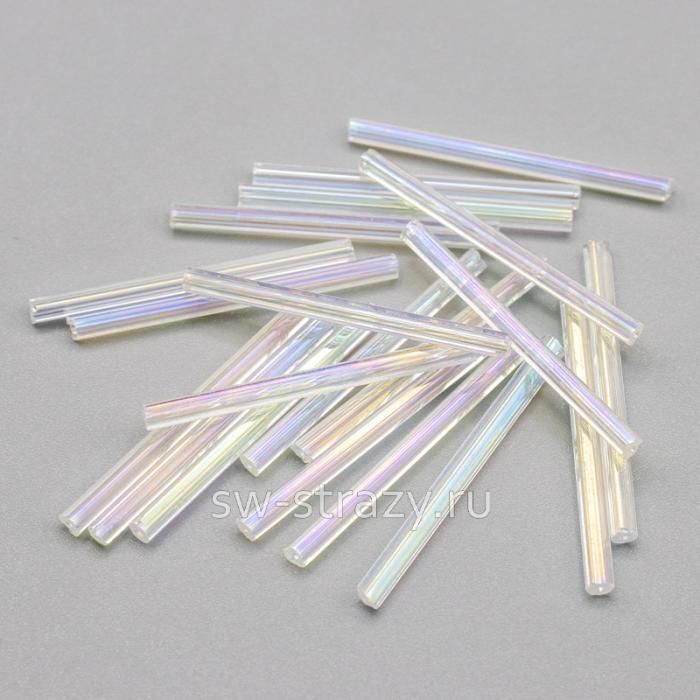 Стеклярус граненый 30 мм прозрачный с АВ (58135)