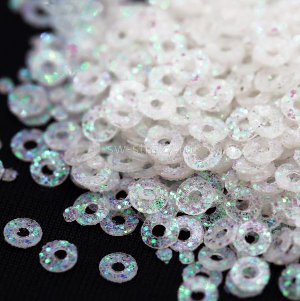 Пайетки плоские 2 мм белый с глиттером (3гр)