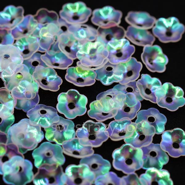 Пайетки-цветочки чаши 6 мм прозрачные с АВ (1 гр)
