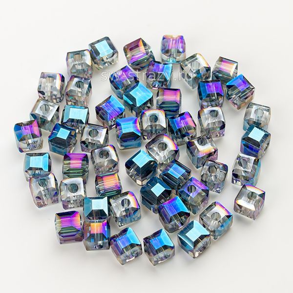 Бусины-кубики 4,5 мм серо-синий радужный