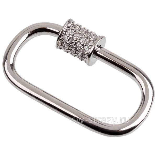 Карабин овал с фианитами 25х13 мм родий