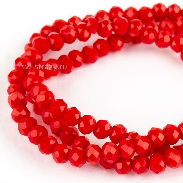 Бусины граненые Rondelle 6 мм красные (№70), 1 нить