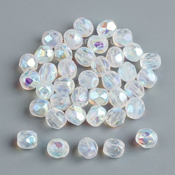 Бусины граненые Firepolished 4 мм белый опал АВ 203