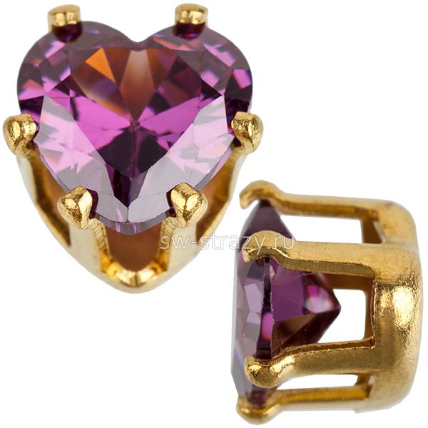 Циркон в оправе сердце 6*6 мм Amethyst