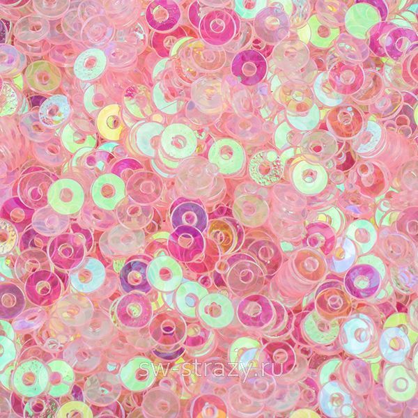 Пайетки плоские 2 мм ab trans light pink (3гр)