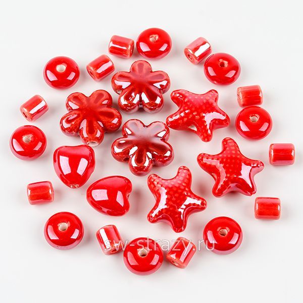 Микс керамических бусин красный