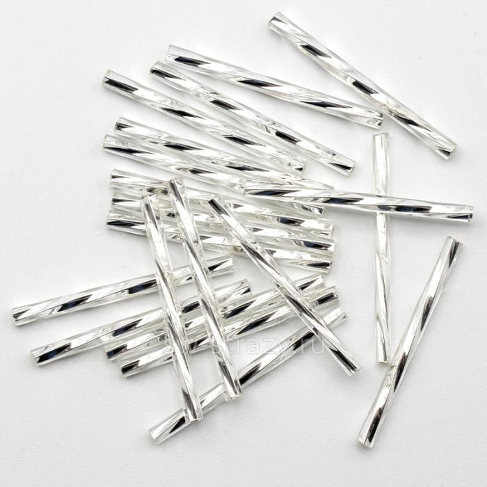 Стеклярус витой 25 мм прозрачный внутреннее серебрение (78102TW)