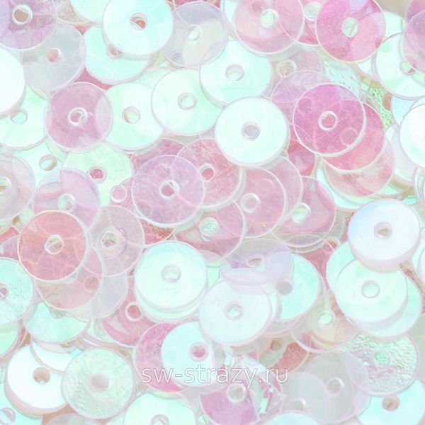 Пайетки плоские 5 мм прозрачные с розовым эффектом (3гр)