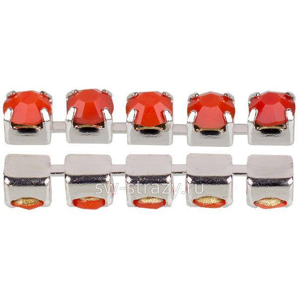 Стразовая цепь 2 мм  Red koral opal\silver