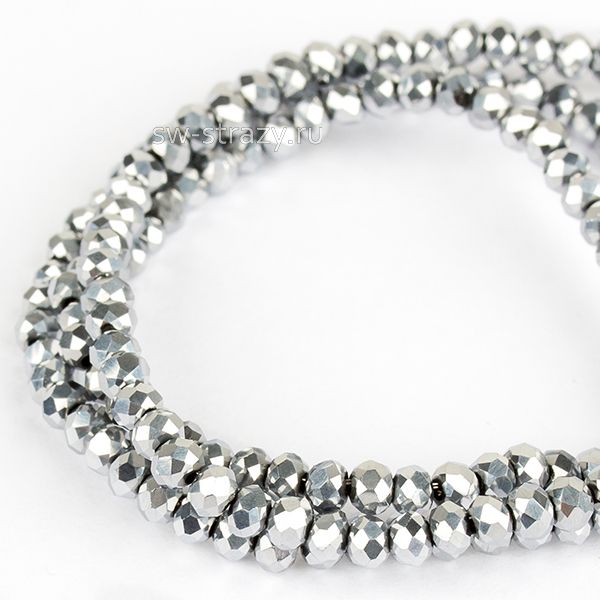 Бусины граненые Rondelle 2 мм серебристые (96), 1 нить