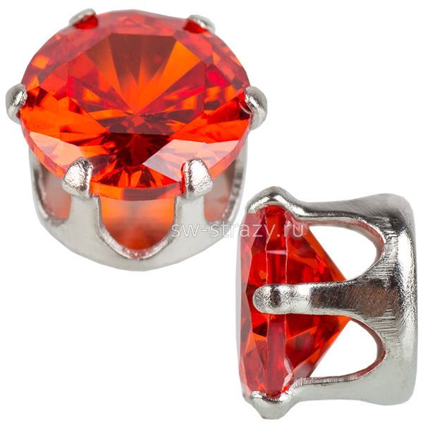 Циркон круглый в оправе  6 мм Orange red