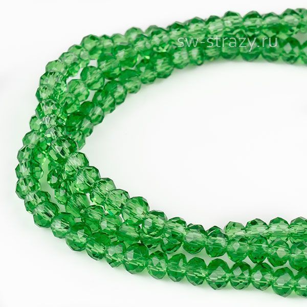 Бусины граненые Rondelle 6 мм зеленая трава (16), 1 нить