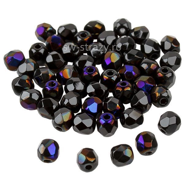 Бусины граненые Firepolished 3 мм Jet Azuro (39)
