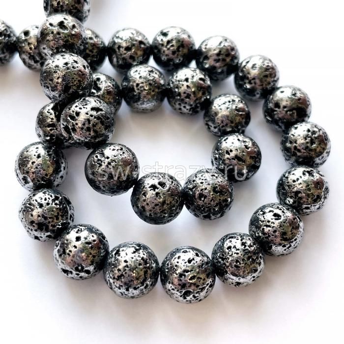 Бусина из вулканической лавы с серебряным покрытием 8 мм